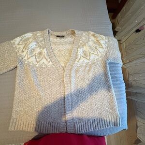 Lane Bryant Gray and Cream Patterned Cardigan